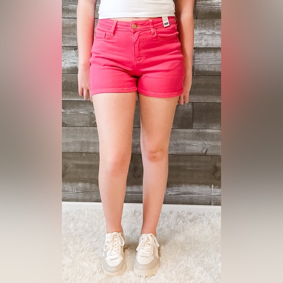 judy blue high waist magenta garment dyed shorts pocket embroidery JB150266REG - Picture 5 of 16